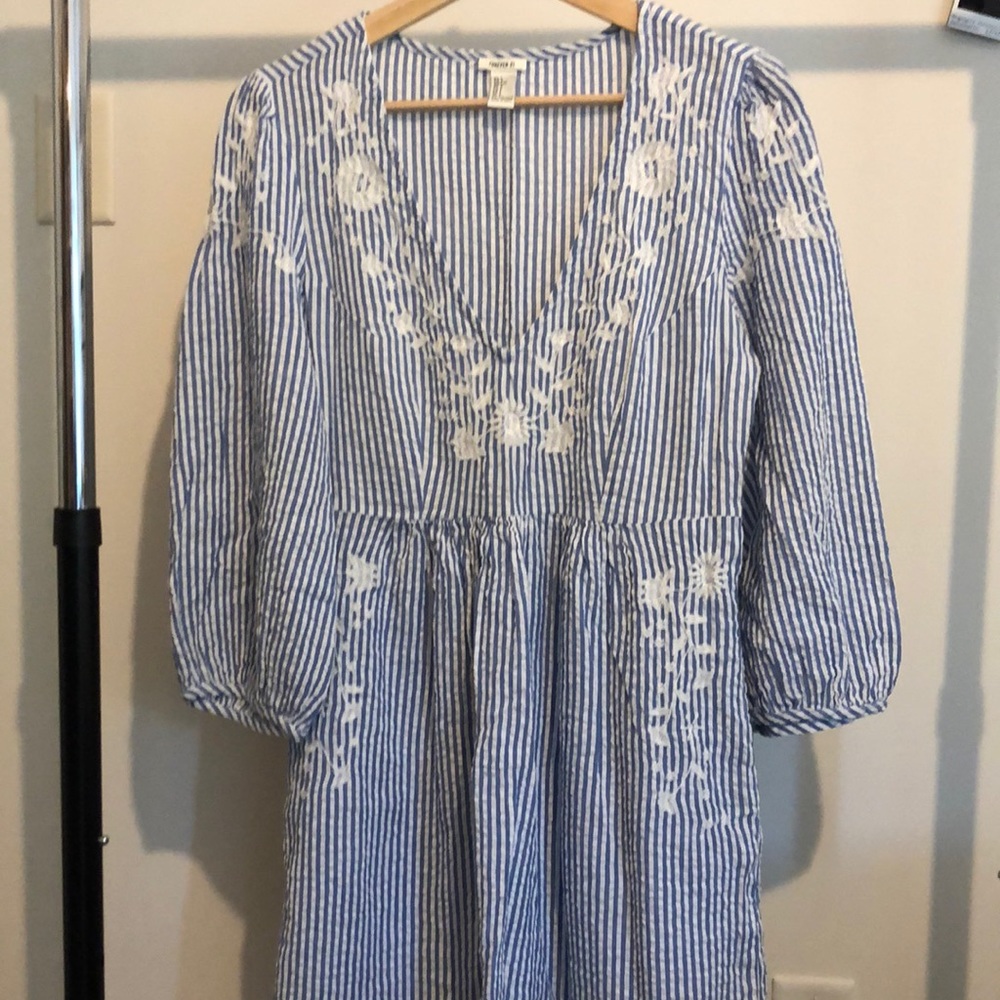 Blue Striped Low V-neck Dress, size L